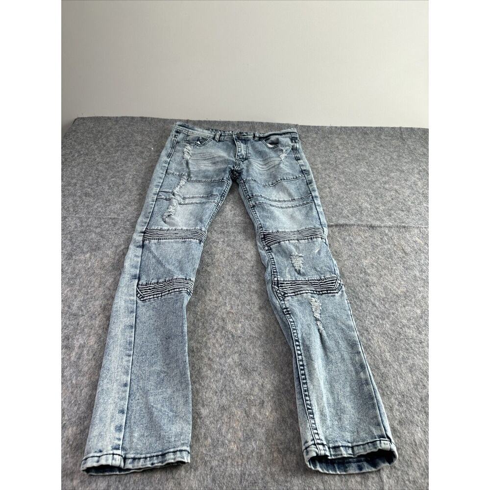 Level 1 Men's 30x32 Slim Skinny Jeans‎ Light Blue Distressed Denim Light Washed